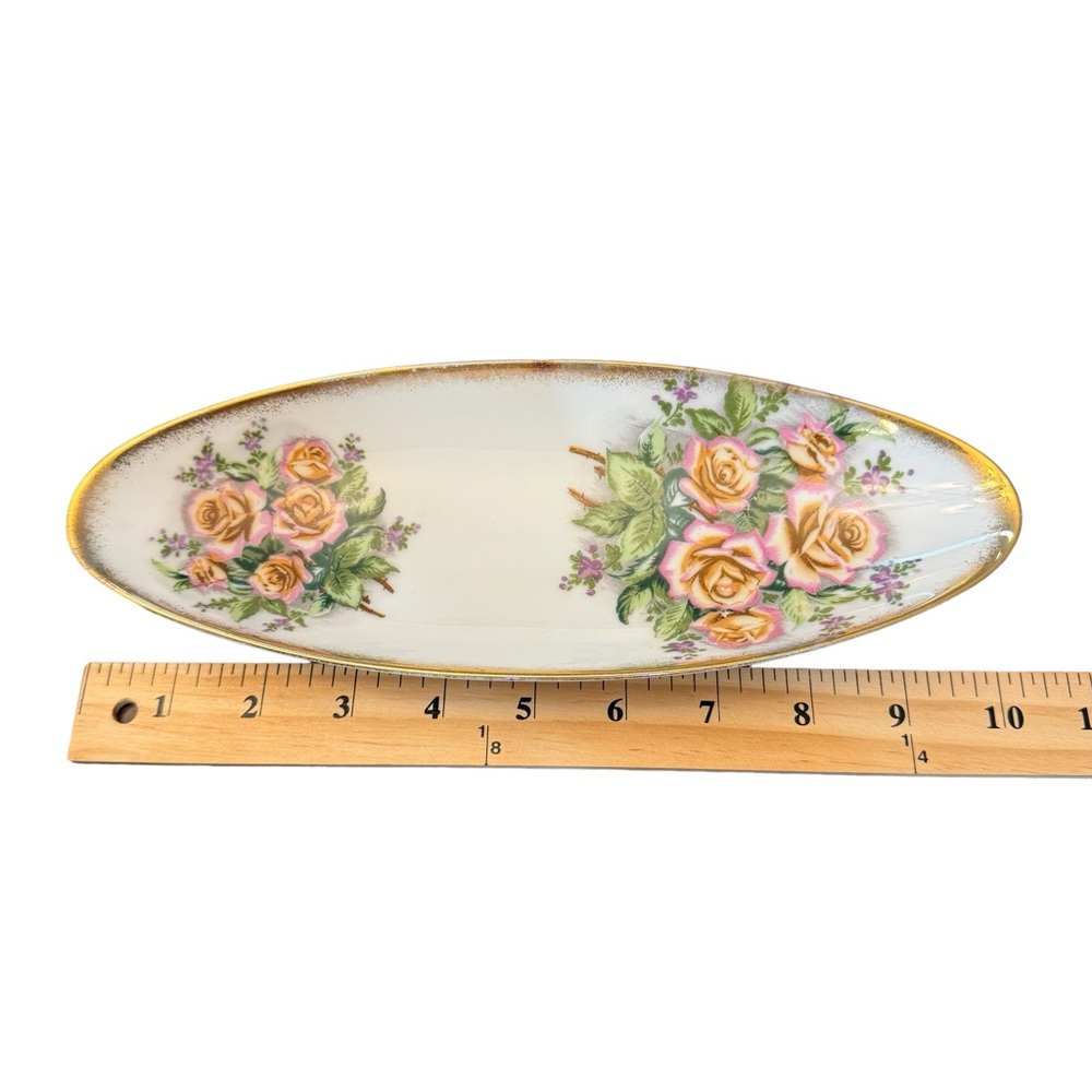 Vintage Tilso Oval Shaped Rose Patterned Ceramic Dish Japan Hand Painted - Picture 11 of 14